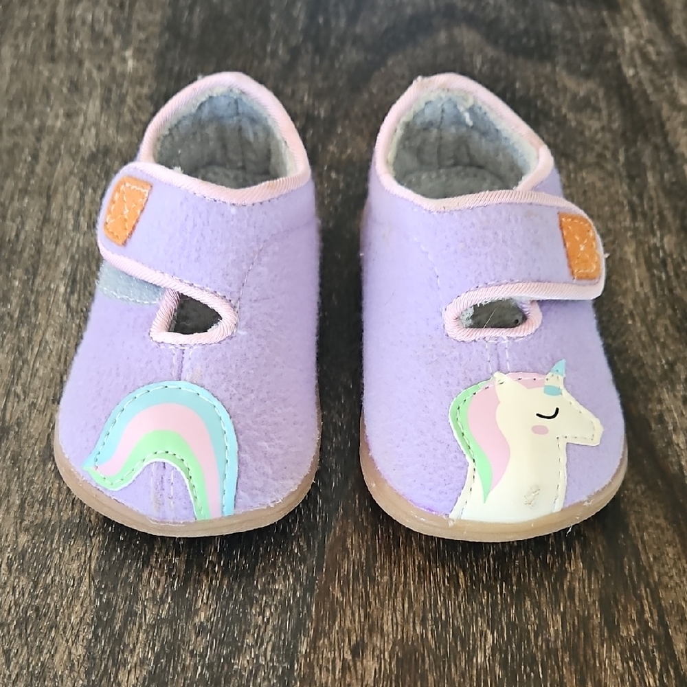 See Kai Run Purple Unicorn & Rainbow Baby Slippers